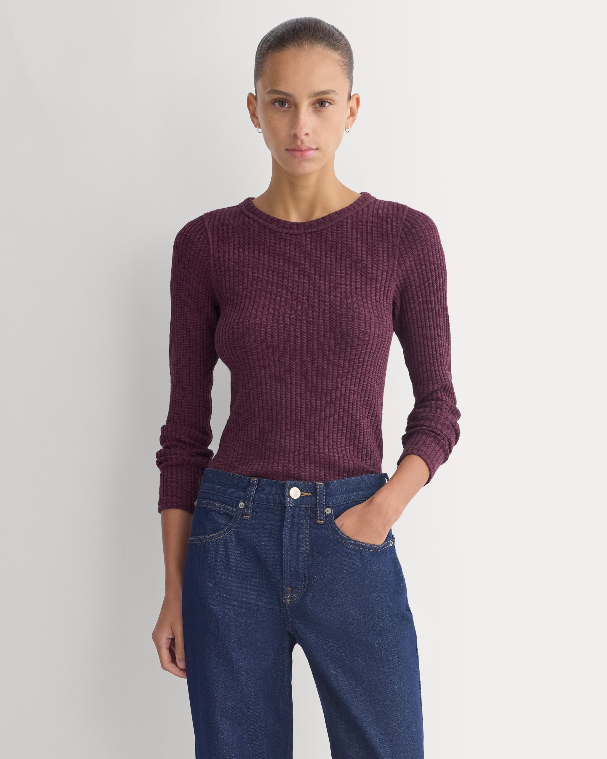 The Cozy Rib Long-Sleeve Tee | Deep Plum