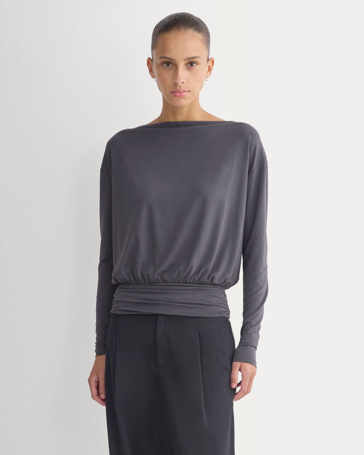 Drapey Jersey Slouchy Top | Graphite