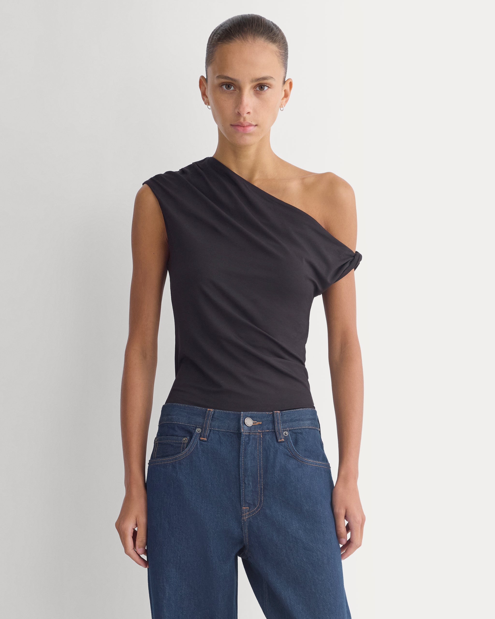 Drapey Jersey Off-The-Shoulder Top | Black