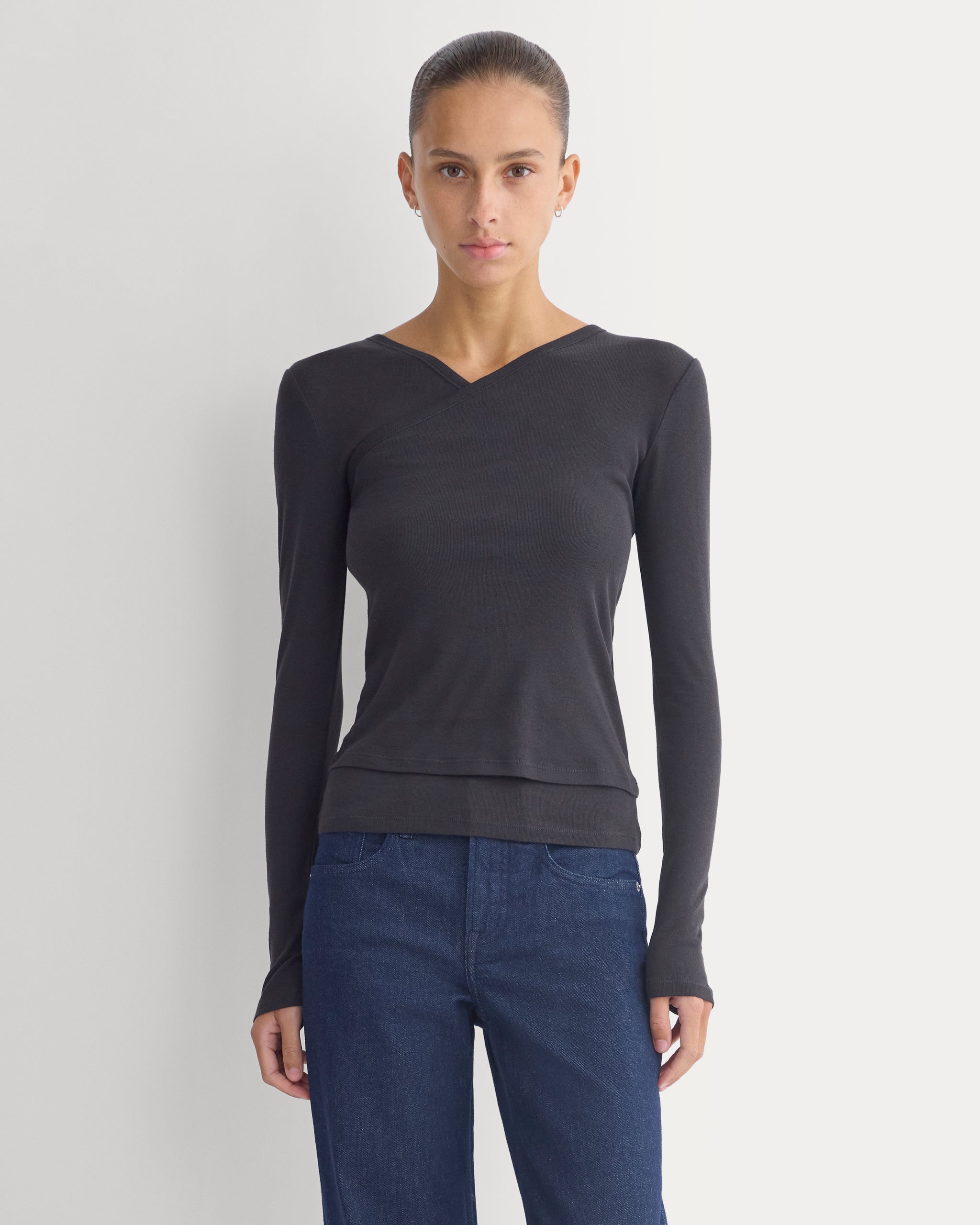 Tissue Double Layer One Shoulder Top | Black