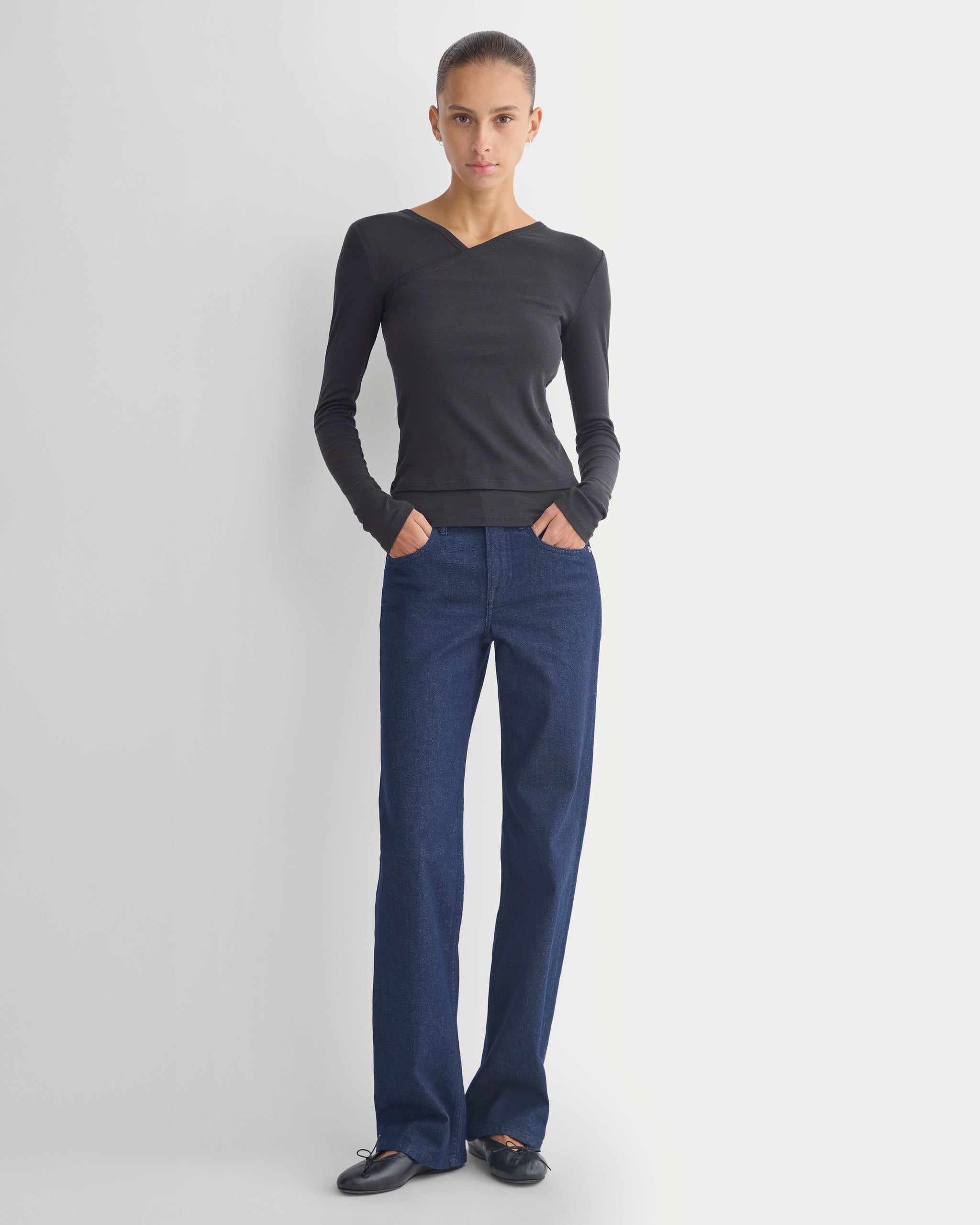 Tissue Double Layer One Shoulder Top | Black
