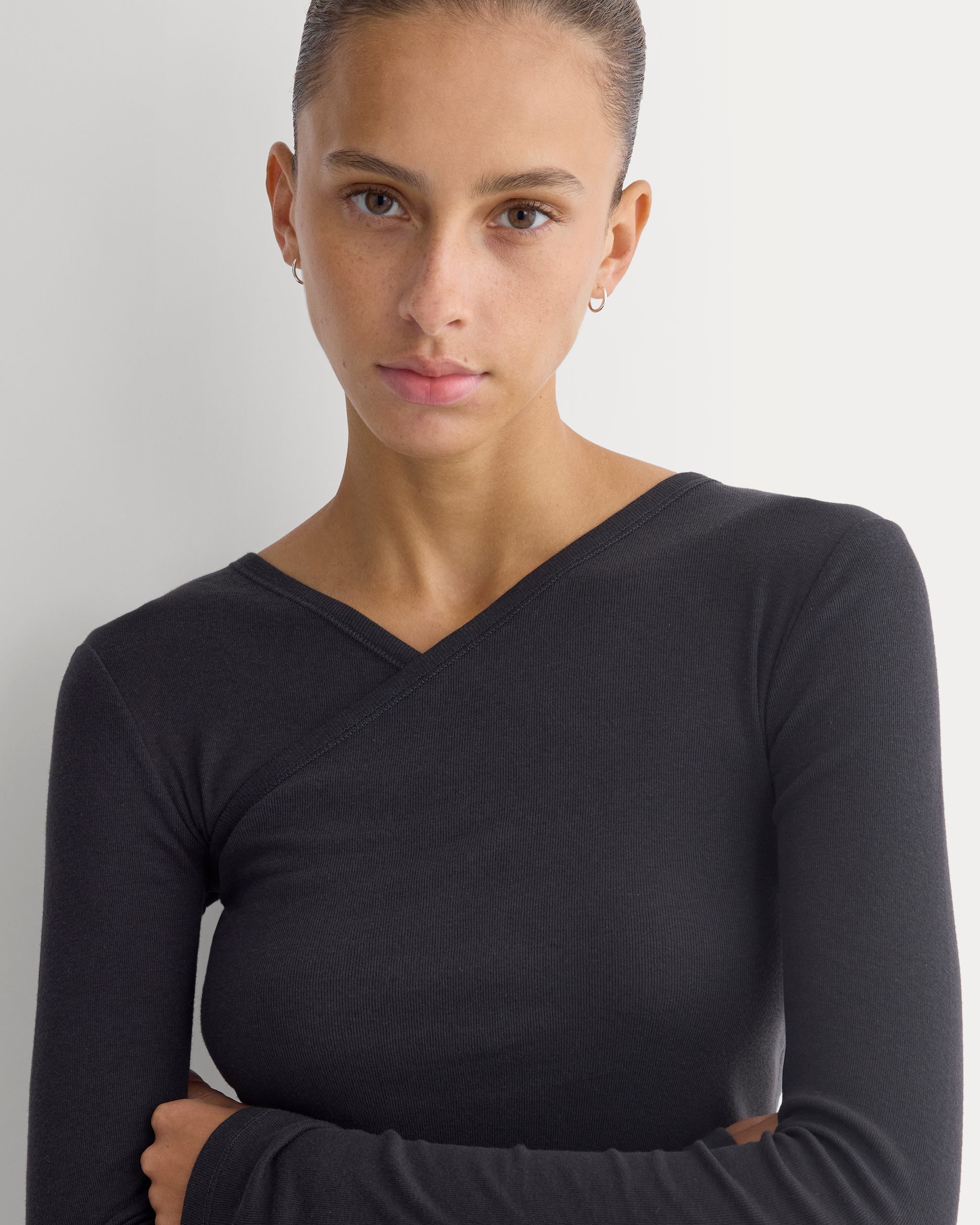 Tissue Double Layer One Shoulder Top | Black