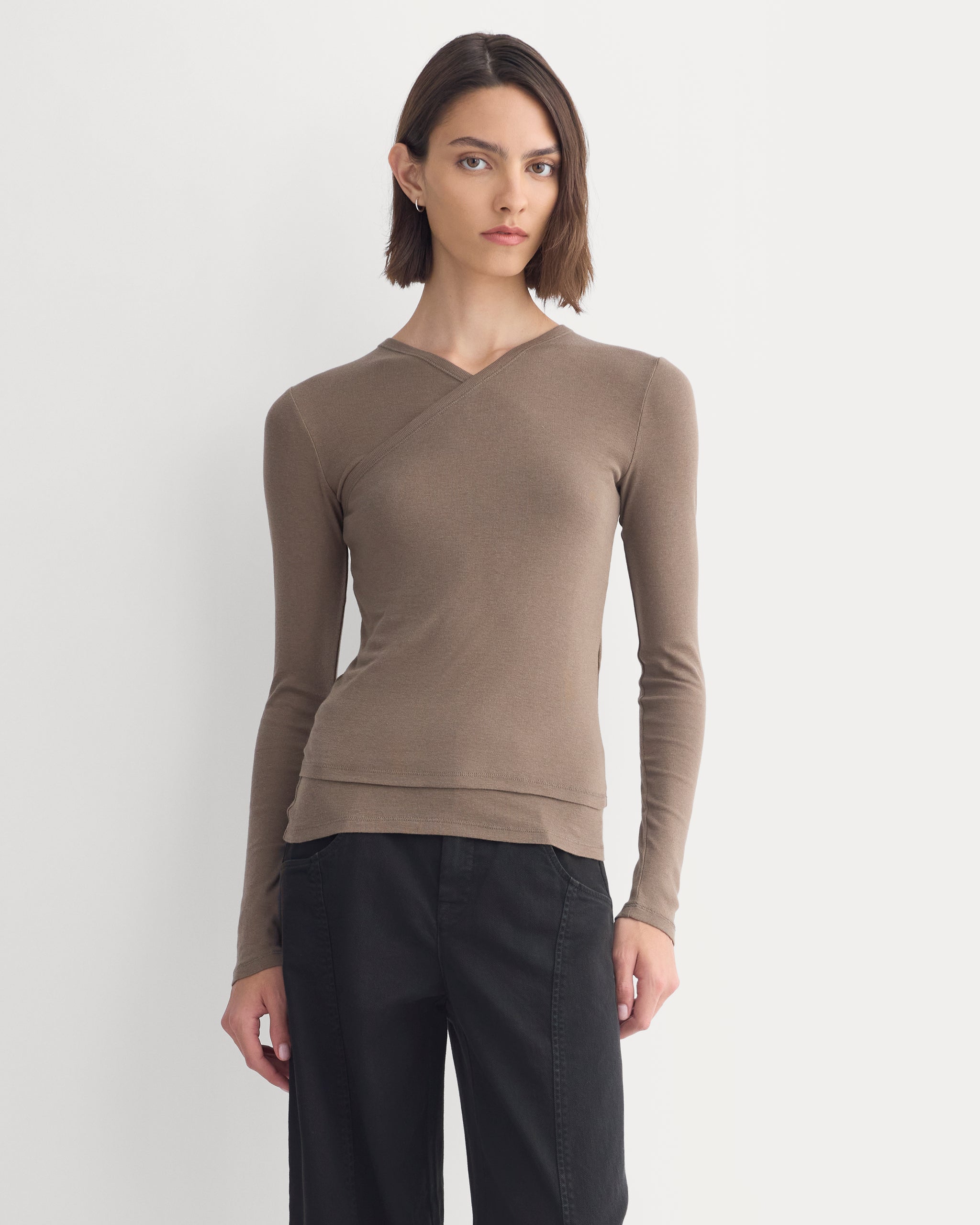 Tissue Double Layer One Shoulder Top | Deep Taupe