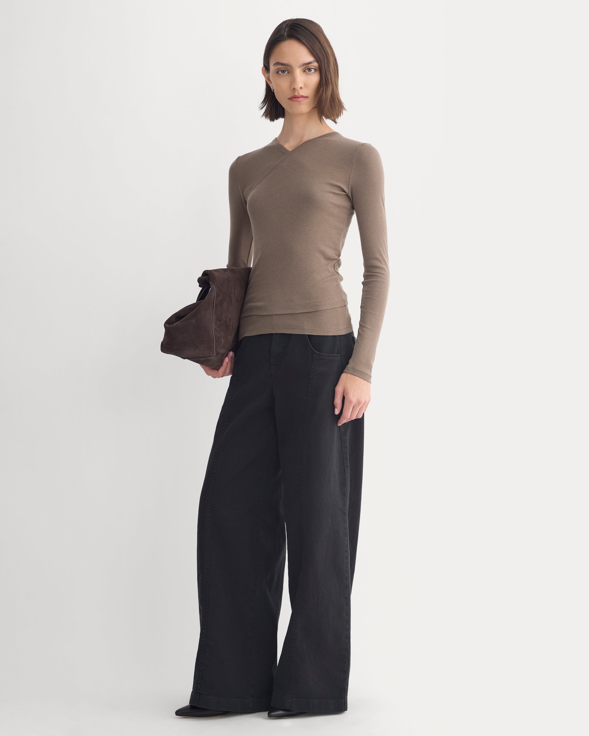 Tissue Double Layer One Shoulder Top | Deep Taupe