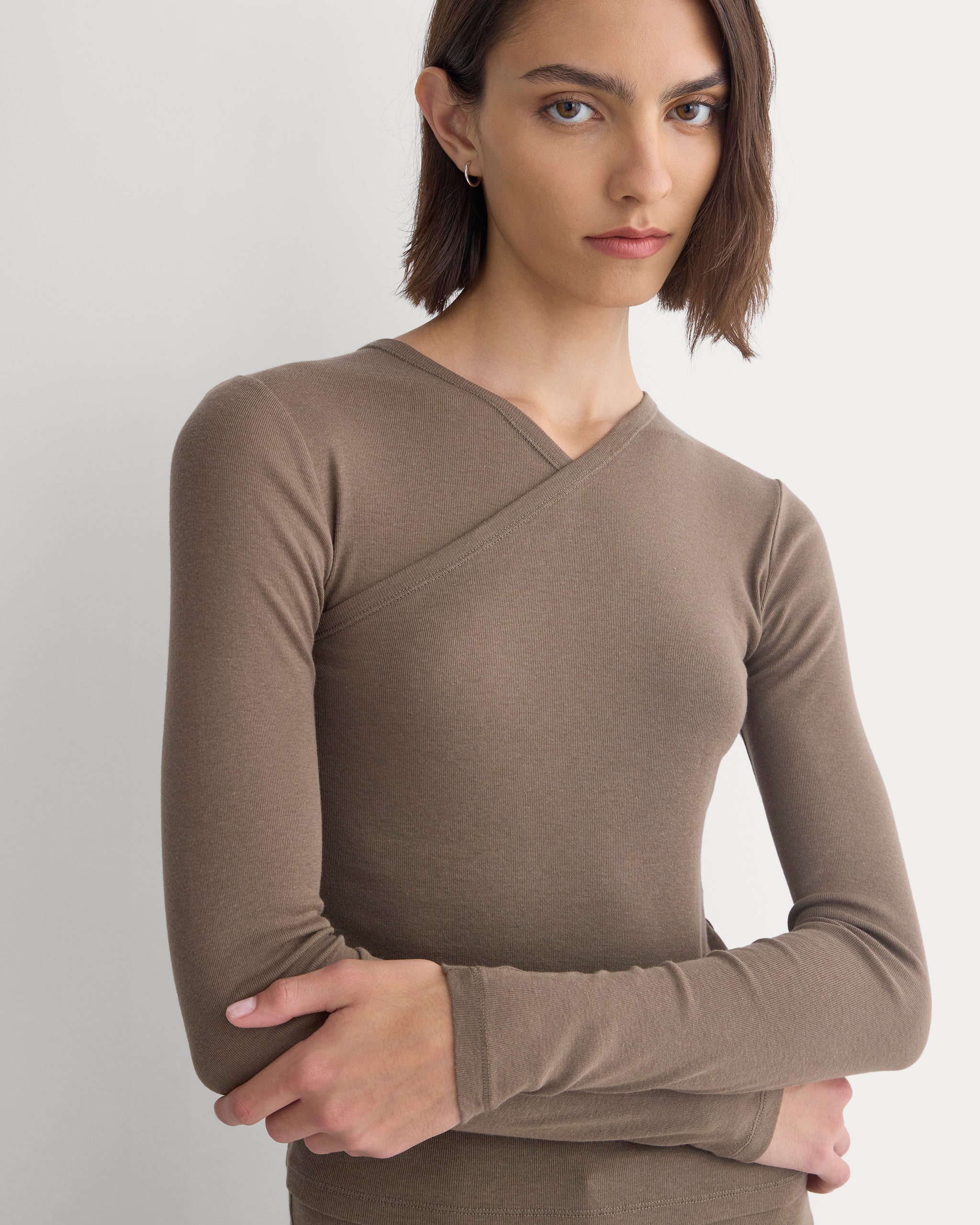 Tissue Double Layer One Shoulder Top | Deep Taupe