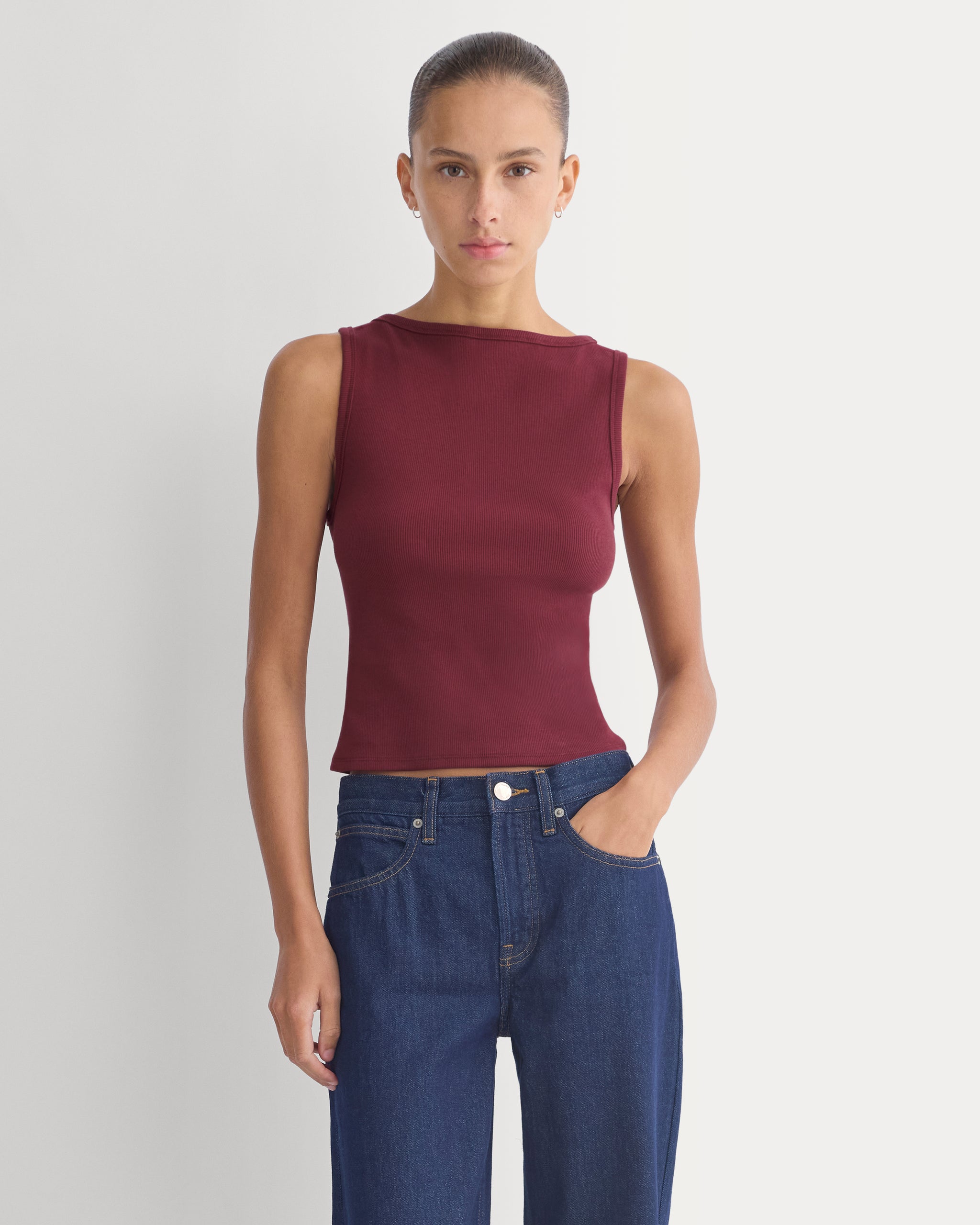 Effortless Rib Boatneck Tank | Cabernet