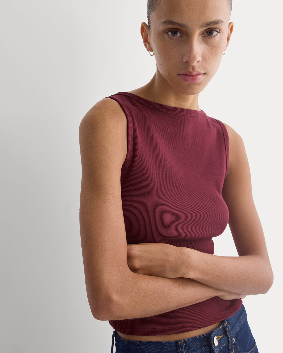 Effortless Rib Boatneck Tank | Cabernet