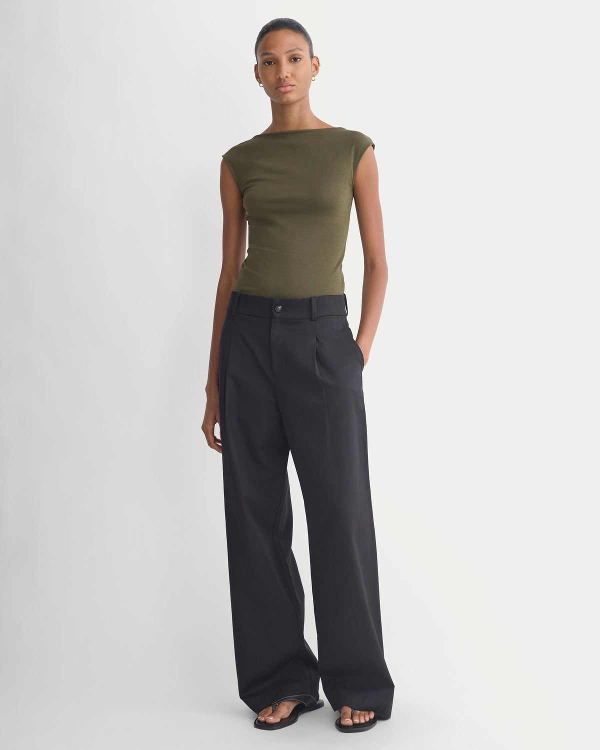 Form Boatneck Open Back Top | Olive Night