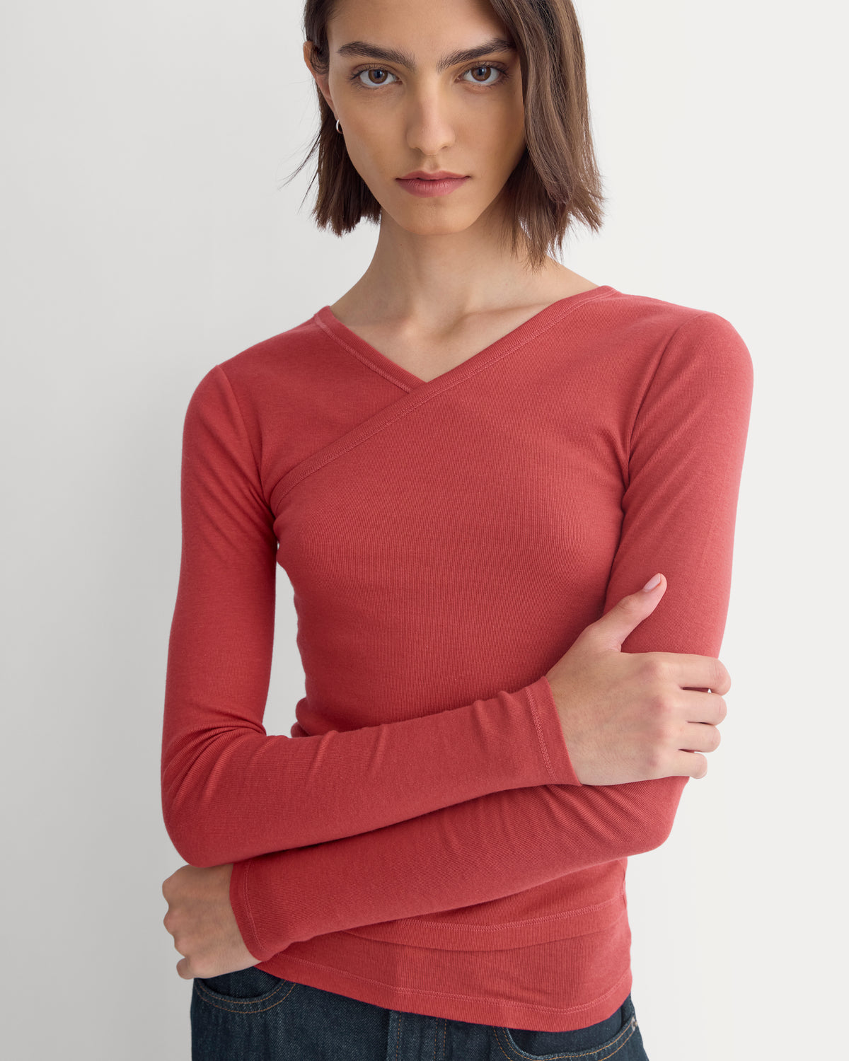 Tissue Double Layer One Shoulder Top | Vintage Red