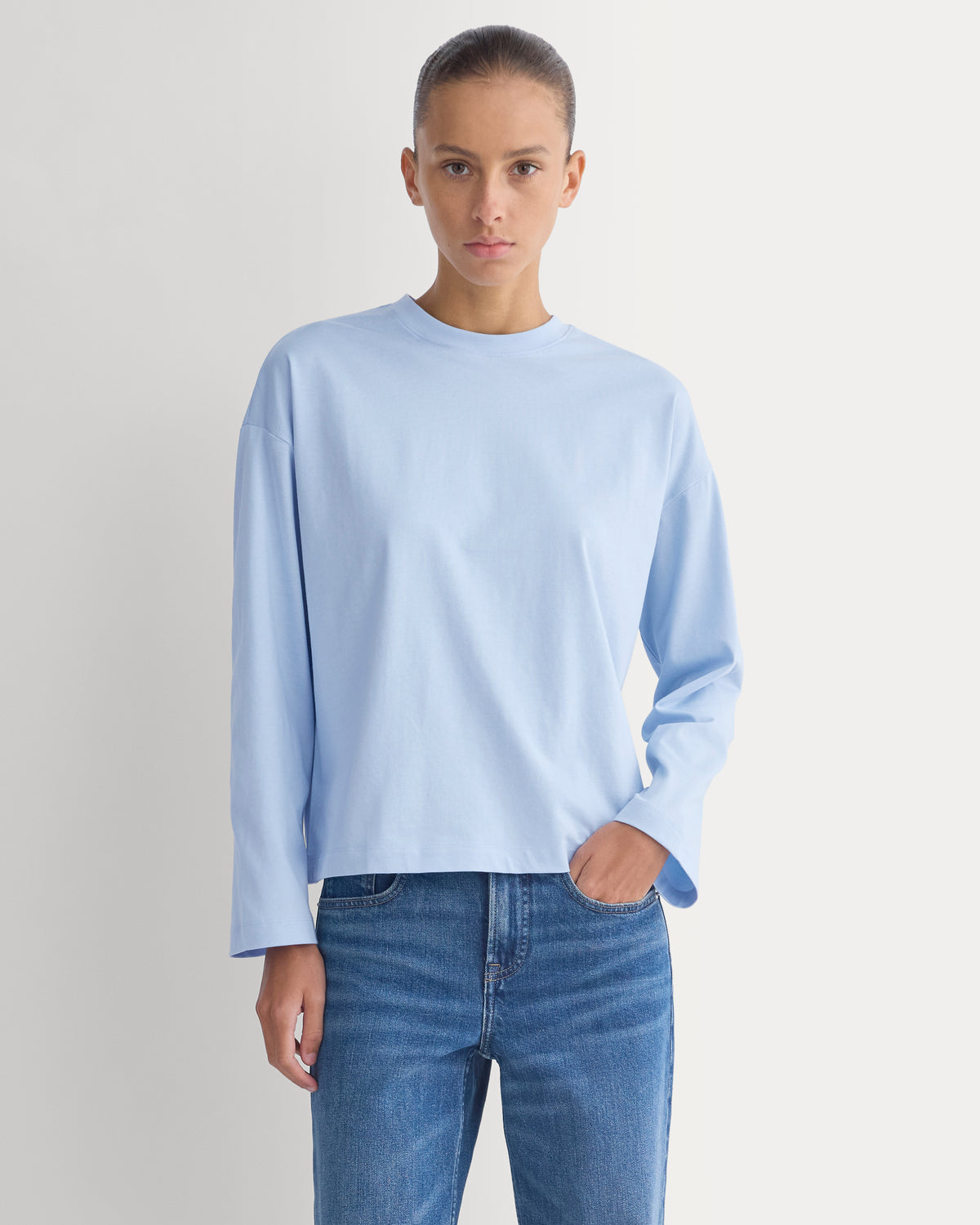Forever Jersey Boxy Long-Sleeve Crew | Cashmere Blue