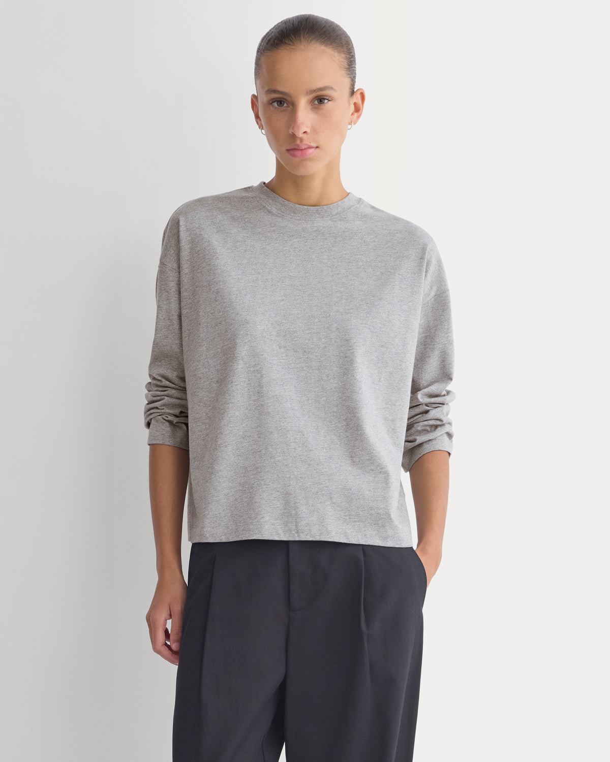 Forever Jersey Boxy Long-Sleeve Crew | Heathered Light Grey