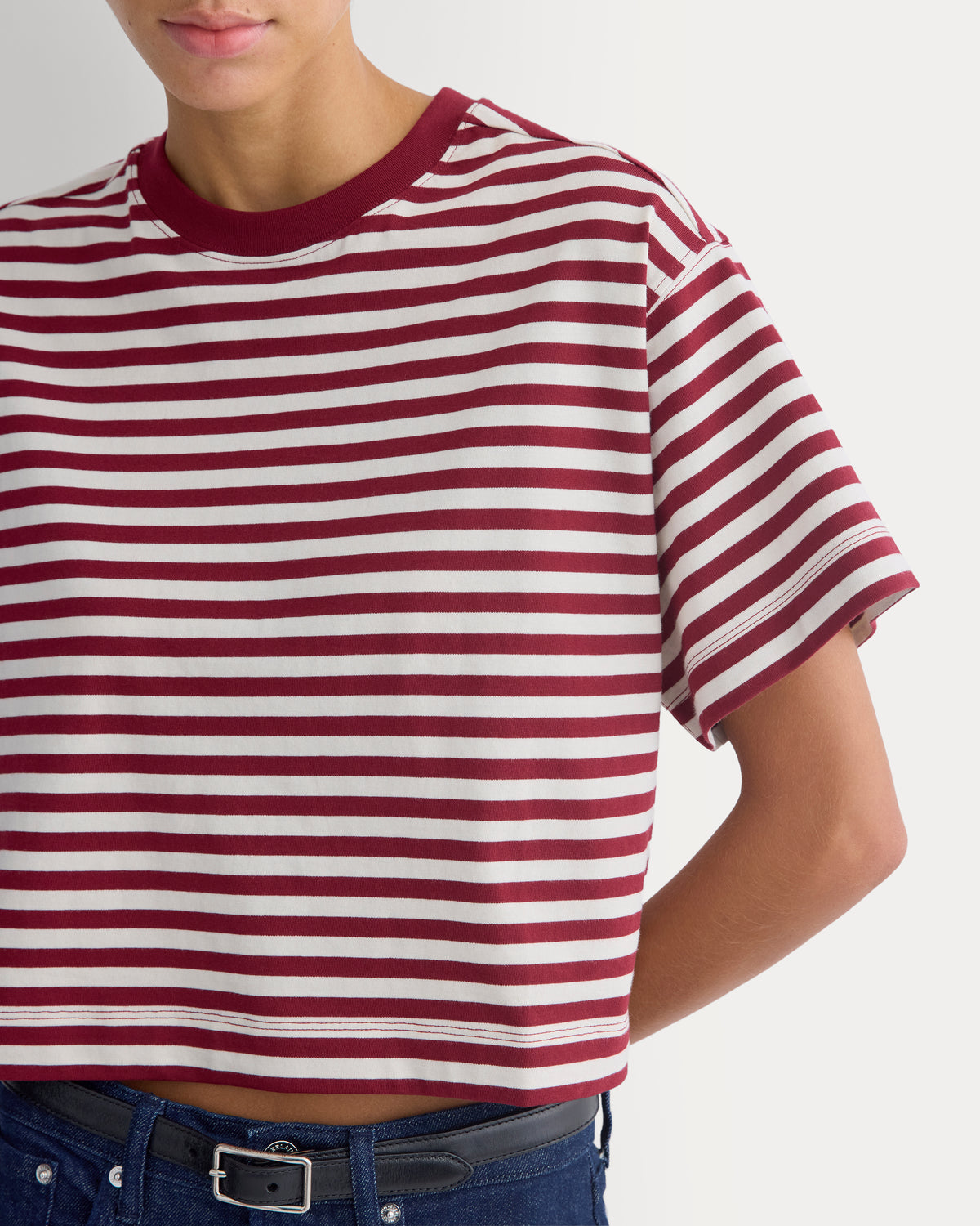 Forever Jersey Cropped Tee | Cabernet / Birch