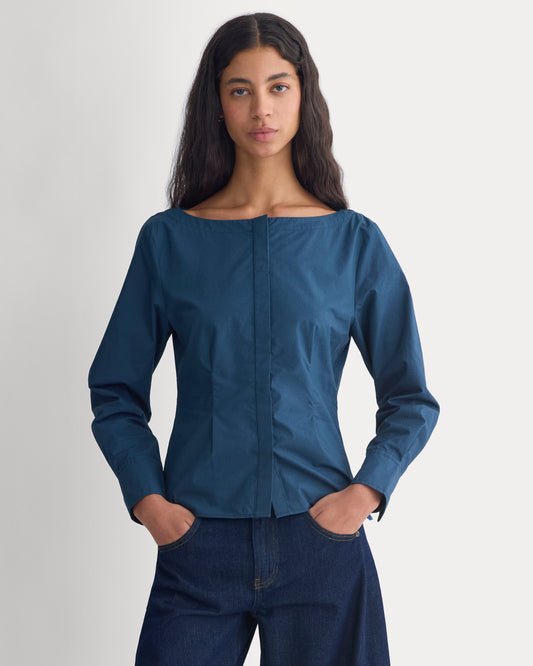 Boatneck Fitted Shirt in Lightweight Cotton | Blue Wing Teal