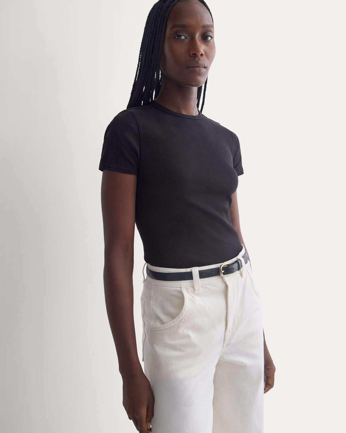 Effortless Rib Short-Sleeve Crew |  Black