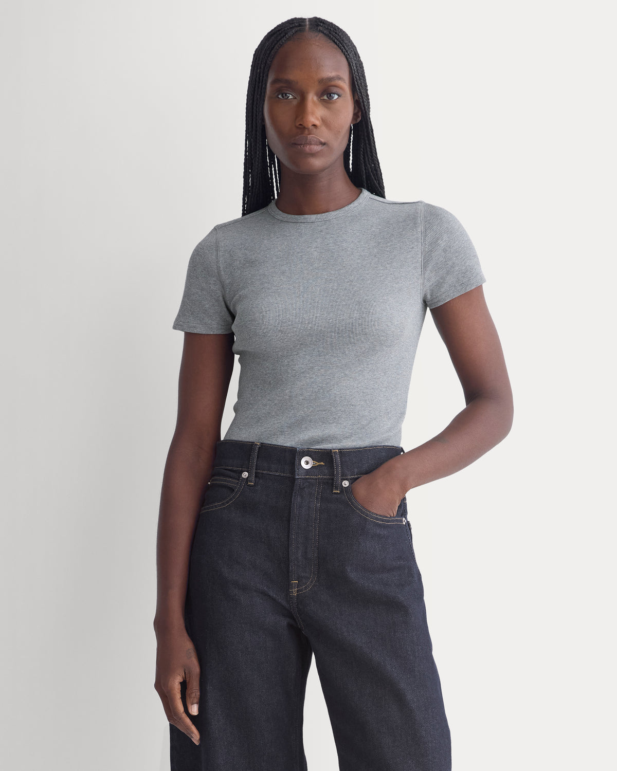Effortless Rib Short-Sleeve Crew | Vintage Heather Grey