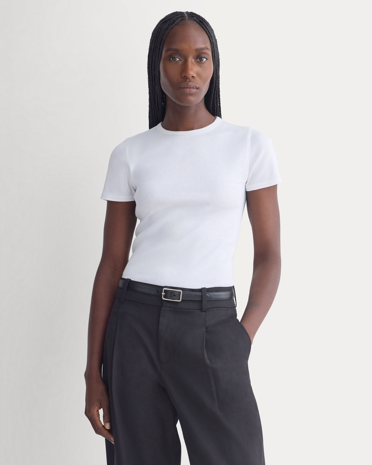 Effortless Rib Short-Sleeve Crew | Optic White