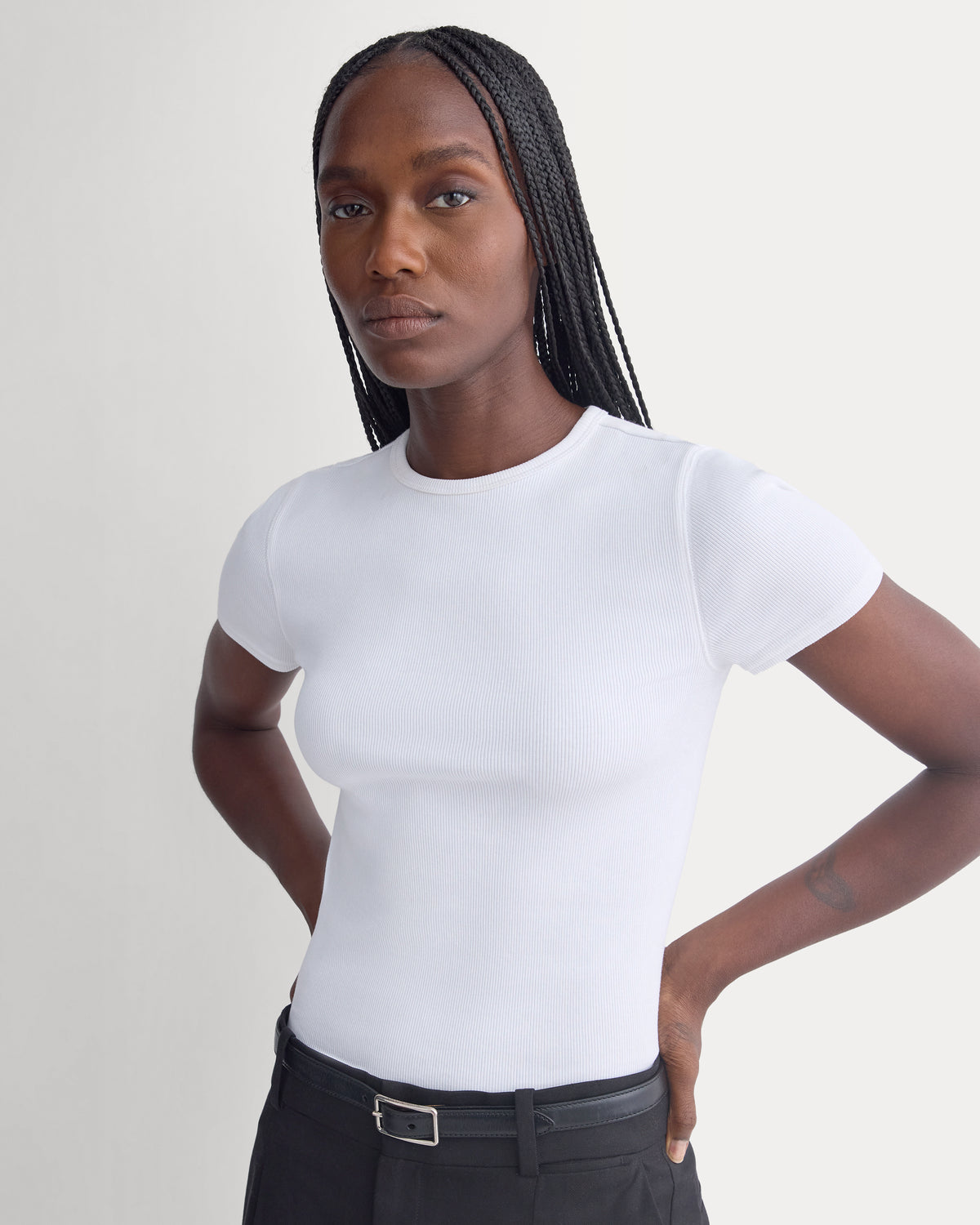 Effortless Rib Short-Sleeve Crew | Optic White