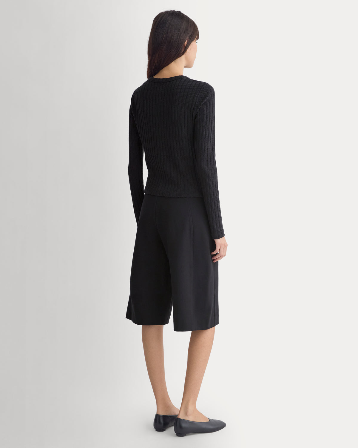 Pointelle Rib Cardigan - Black |  Black