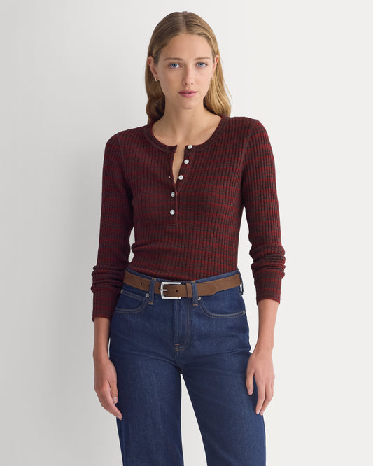 The Cozy Rib Henley | Cabernet / Coffee Bean