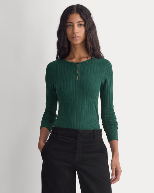 Pointelle Rib Henley | Ponderosa Pine