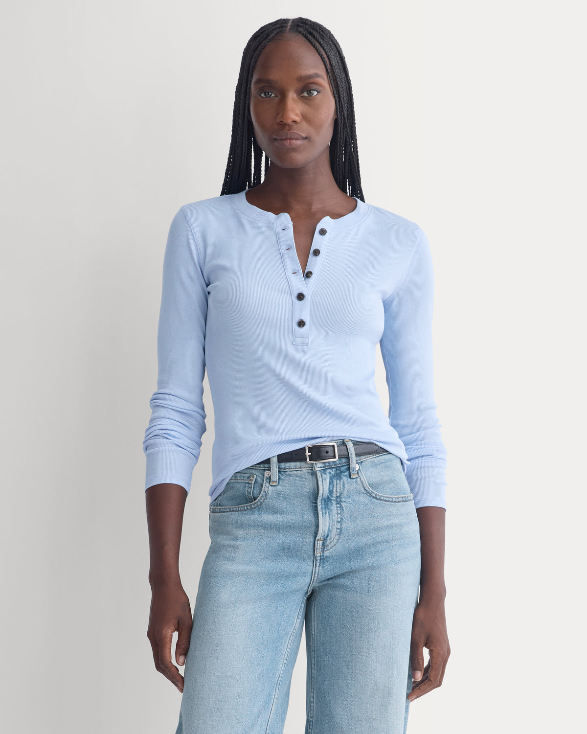 The Luxe Rib Henley | Cashmere Blue