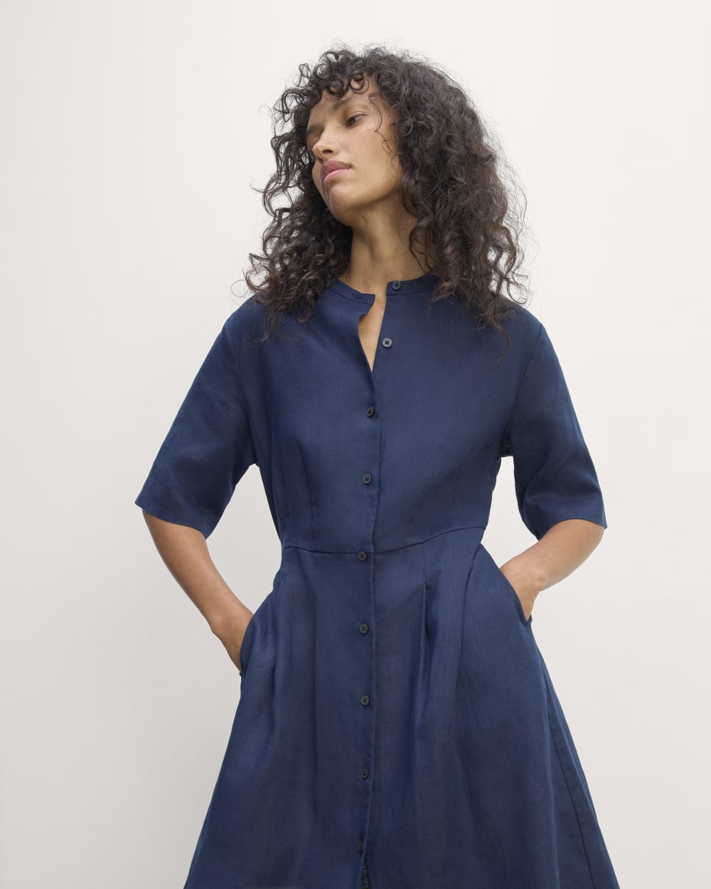 Vintage Navy Linen Abalone Shell Dress - S