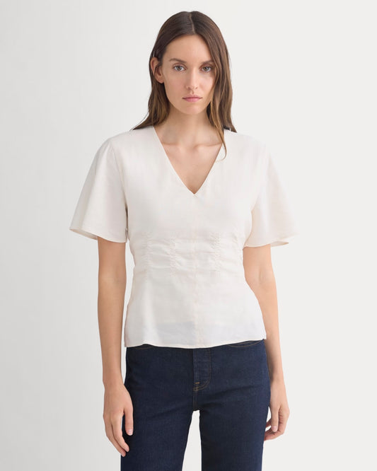 womens-cinched-top-in-stretch-linen-bone | primary