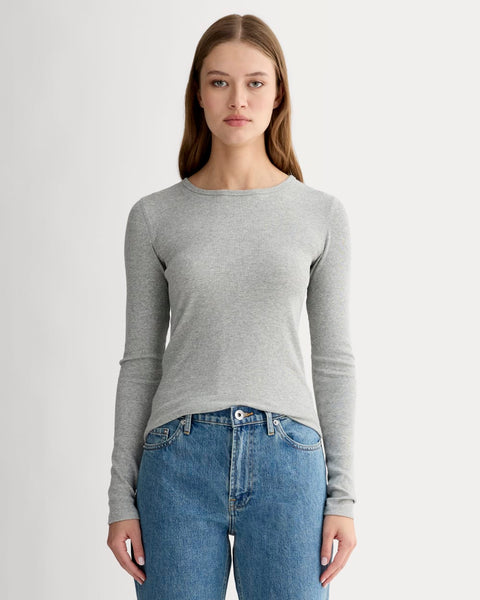The Luxe Rib Long-Sleeve Crew | Washed Heathered Grey – Everlane