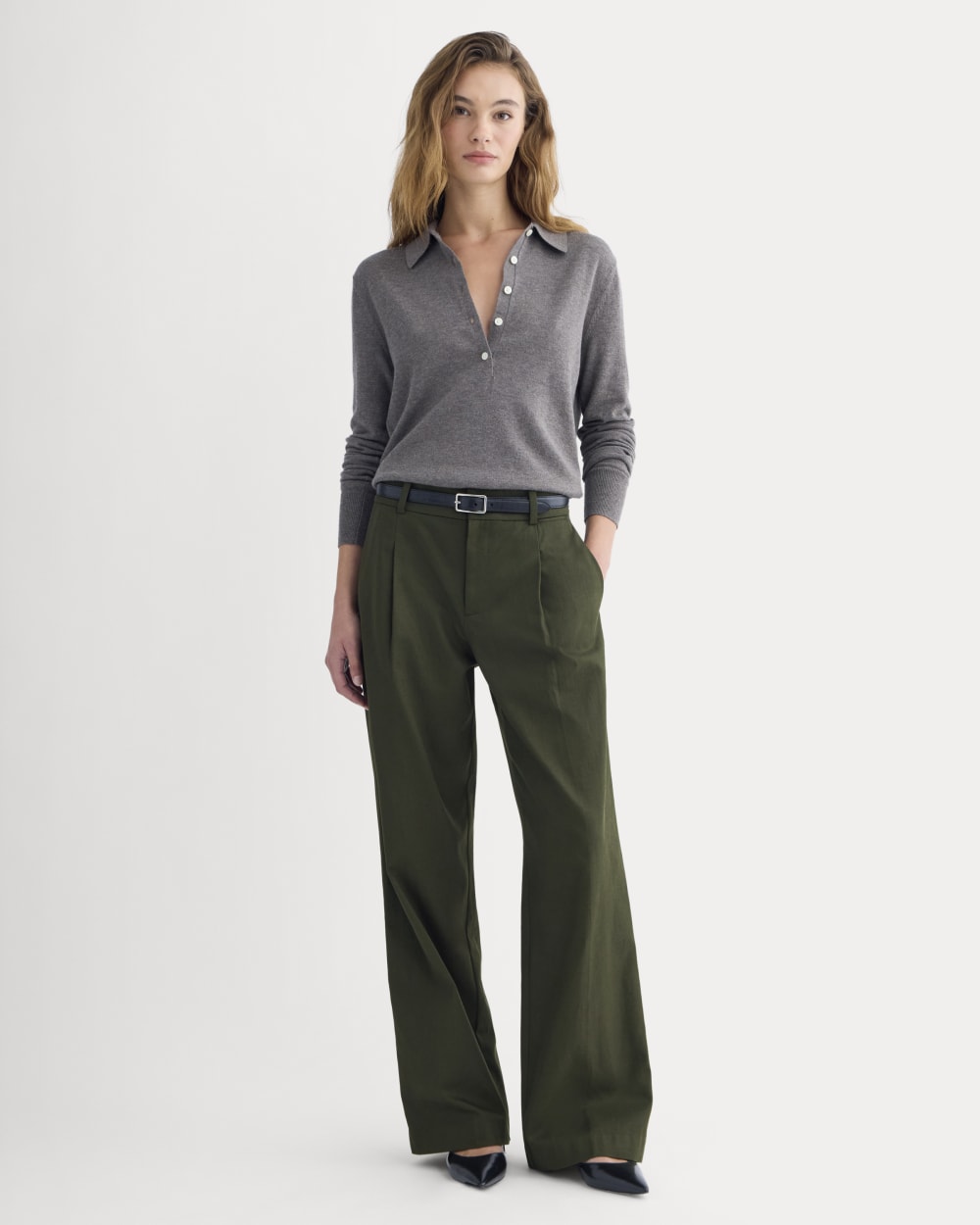 Wide-Leg Trouser in Buttersmooth | Dark Green | 30" Inseam