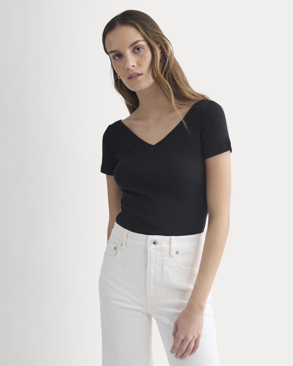 womens-everlight-short-sleeve-v-neck-top-black | primary