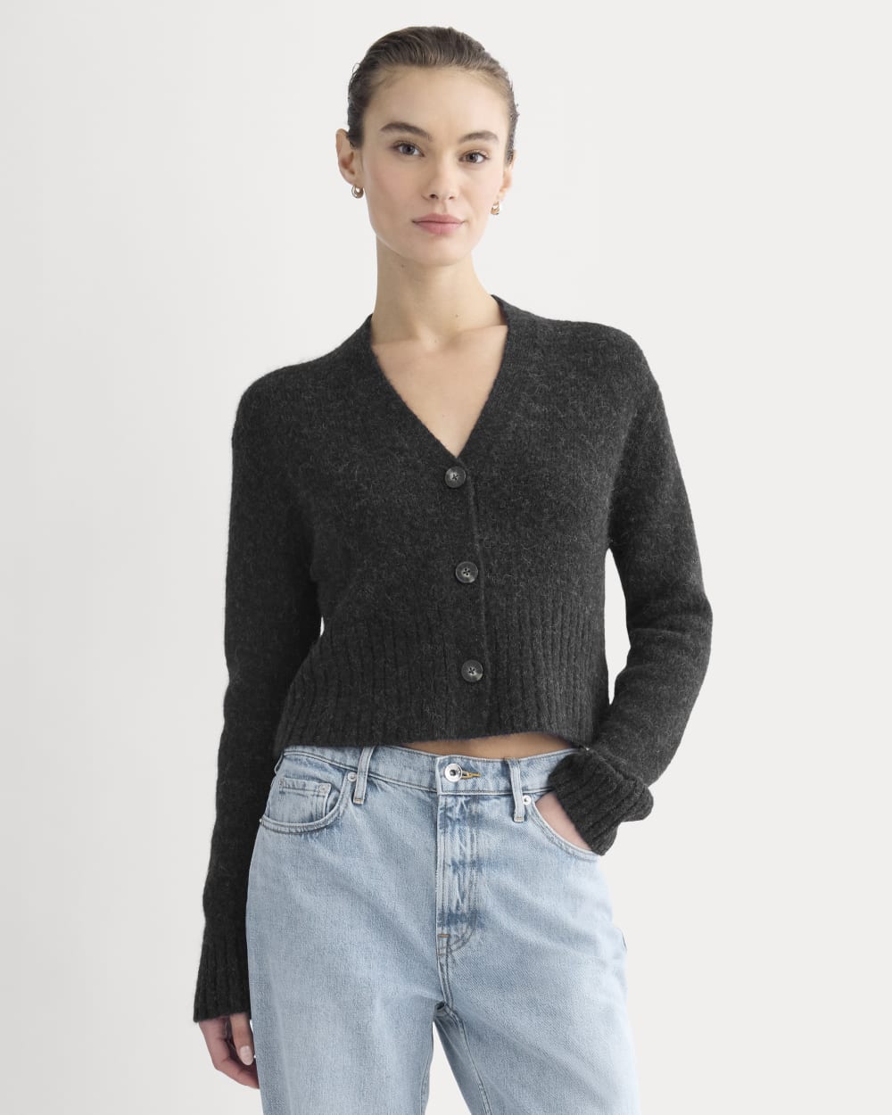 womens-high-v-cropped-cardigan-in-alpaca-heather-black | primary