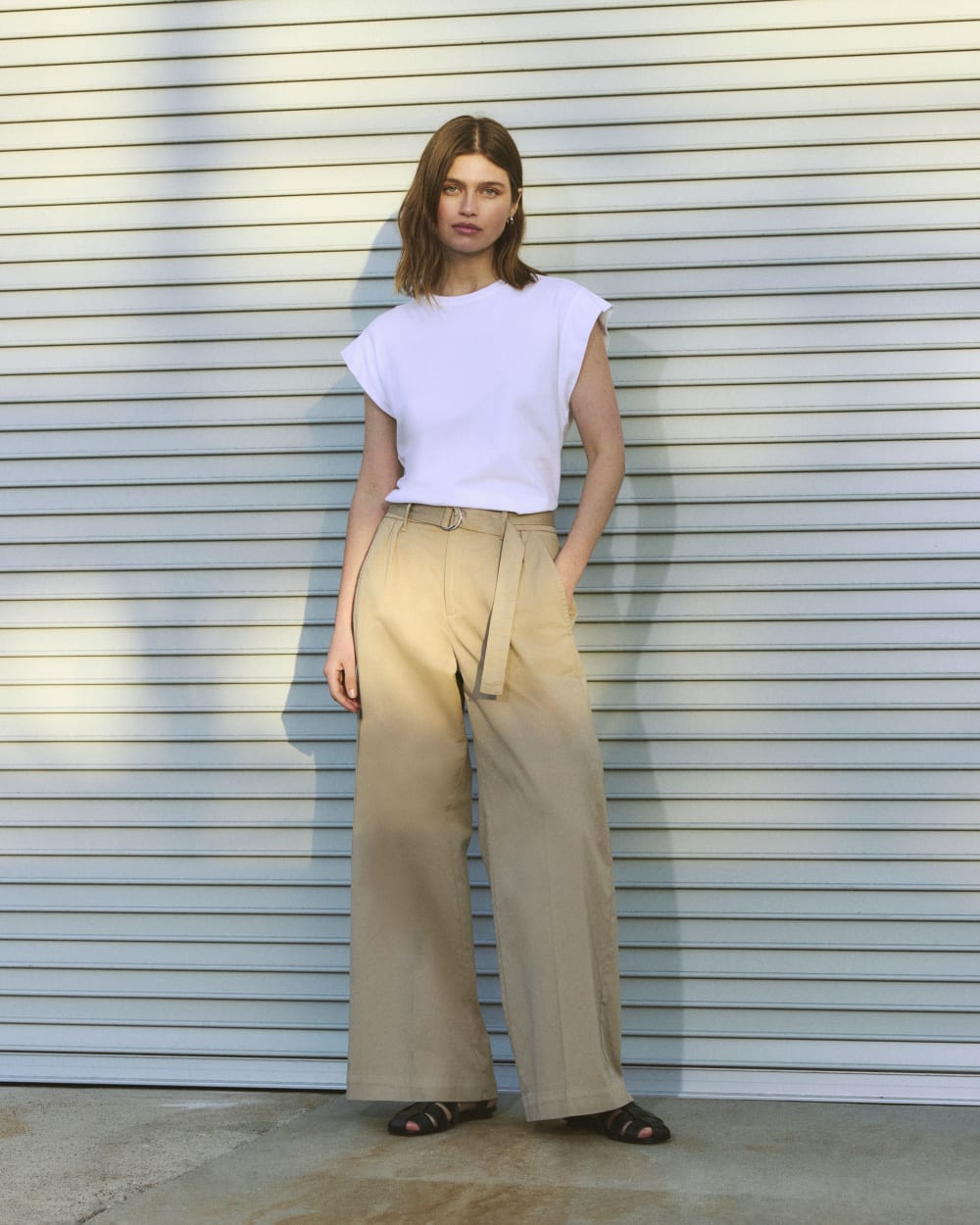womens-pleated-wide-leg-chino-trench-coat-khaki
