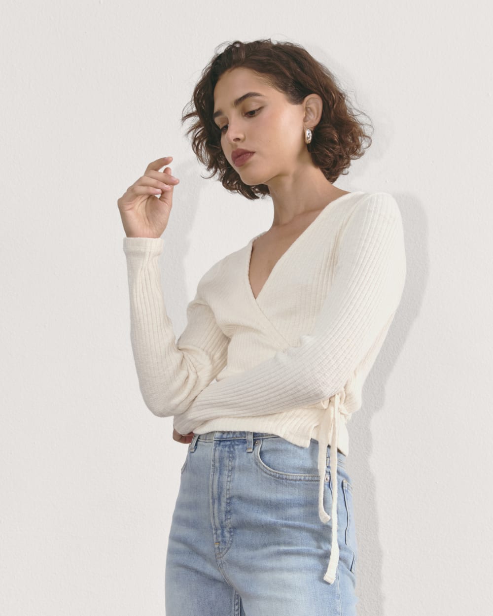 The Cozy Rib Wrap Top Bone – Everlane - Main Image