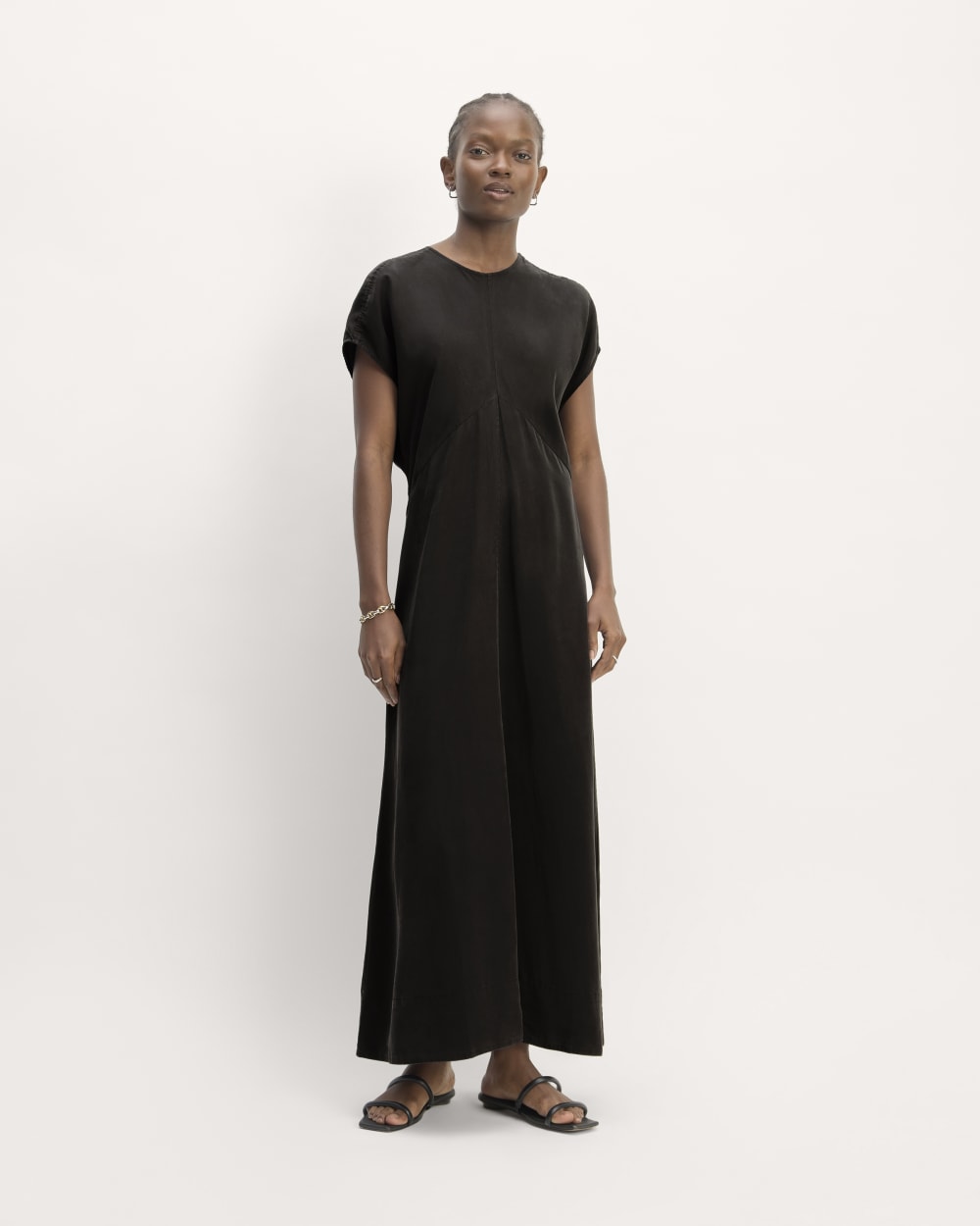 womens-tencel-short-sleeve-midi-dress-black | primary