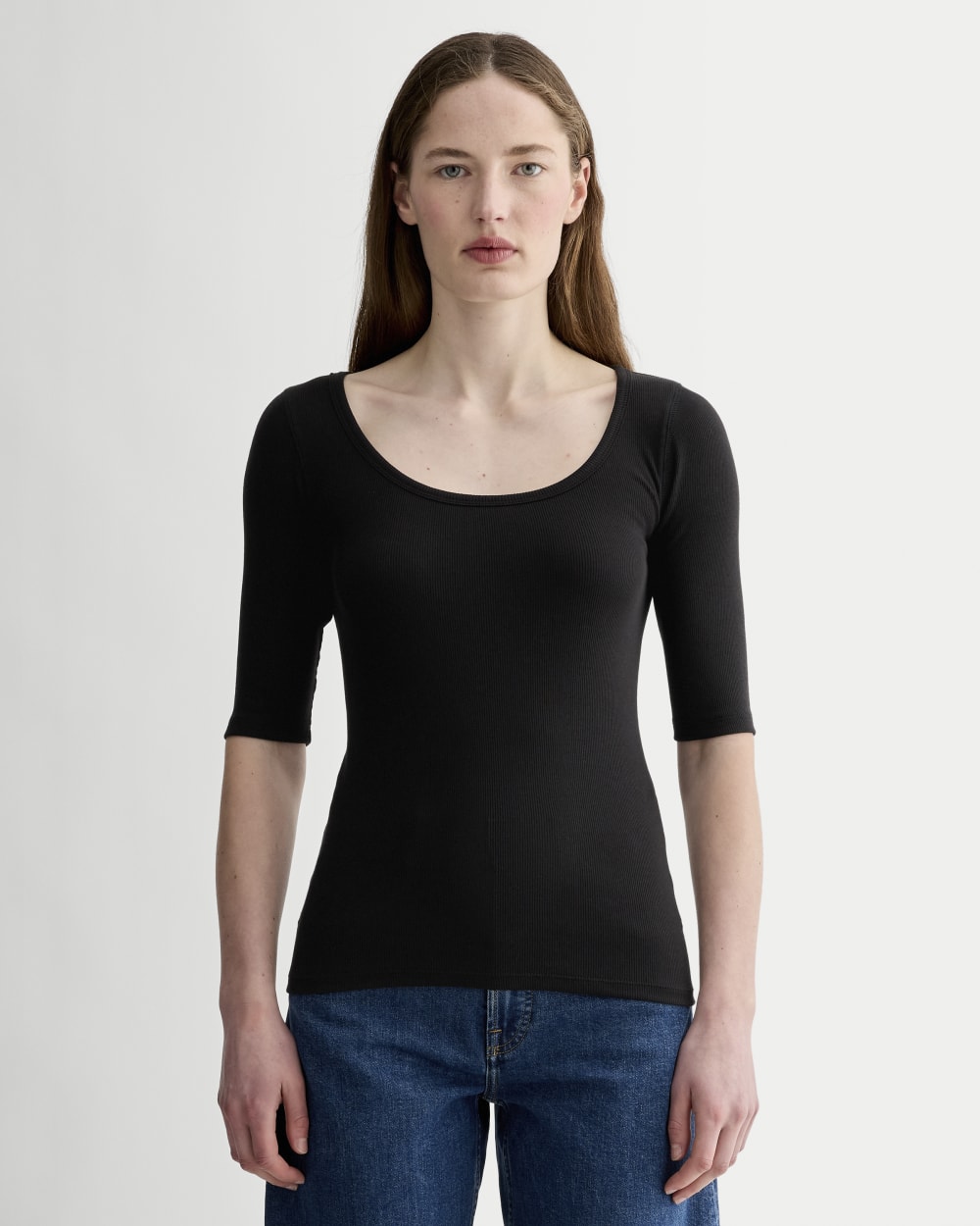 The Luxe Rib Scoop-Neck Tee | Heathered Fatigue