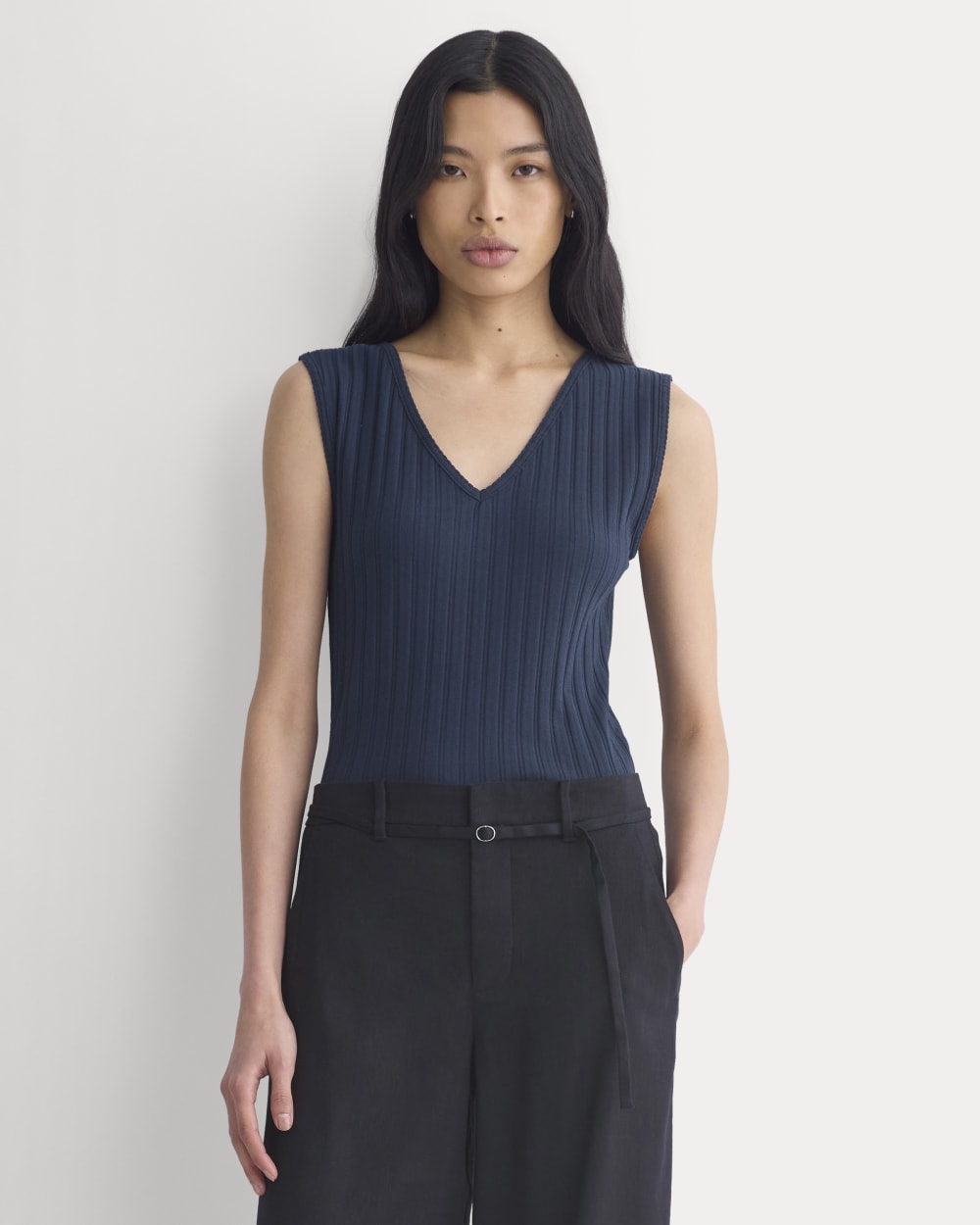 womens-v-neck-tank-in-pointelle-deep-navy | primary