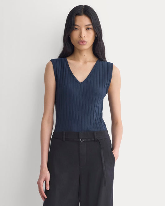 womens-v-neck-tank-in-pointelle-deep-navy | primary