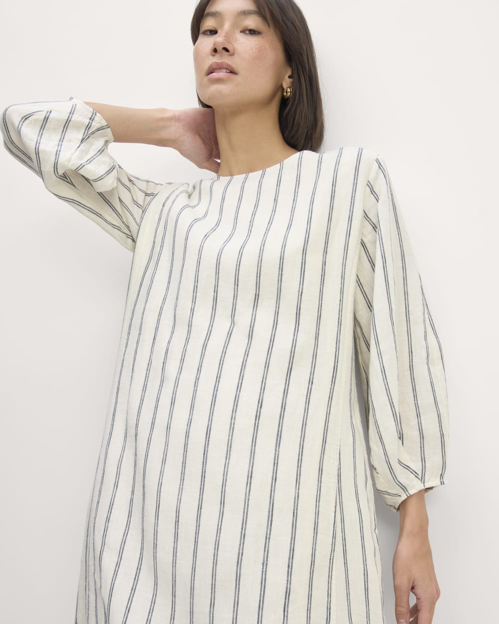 The Linen A-Line Midi Dress | Bone/Navy Everlane The Linen A-Line Midi Dress | Bone/Navy Everlane