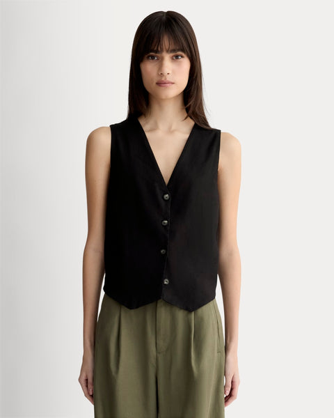 ë BIOTOP linen compact vest / BLACK The Vest in Stretch Linen | Black – Everlane