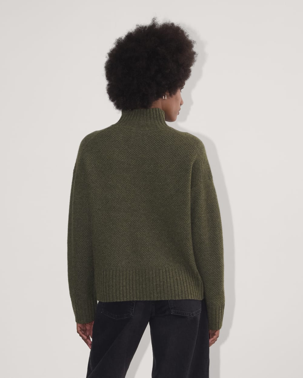 The Honeycomb Funnel Neck in Wool Cashmere | Heathered Army Green