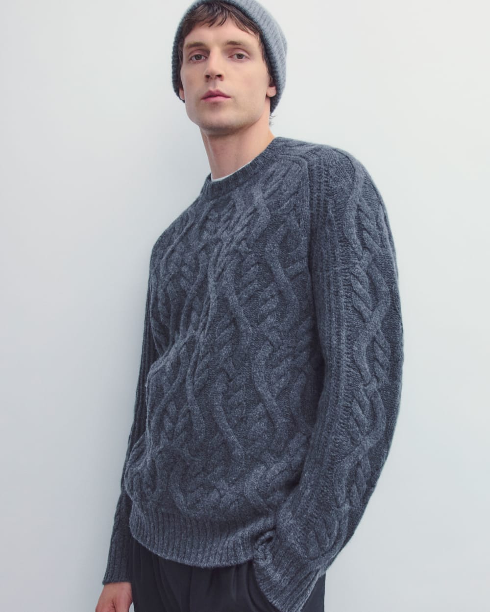 Cable Knit Crew in Luxe Merino | Heather Midnight Navy – Everlane
