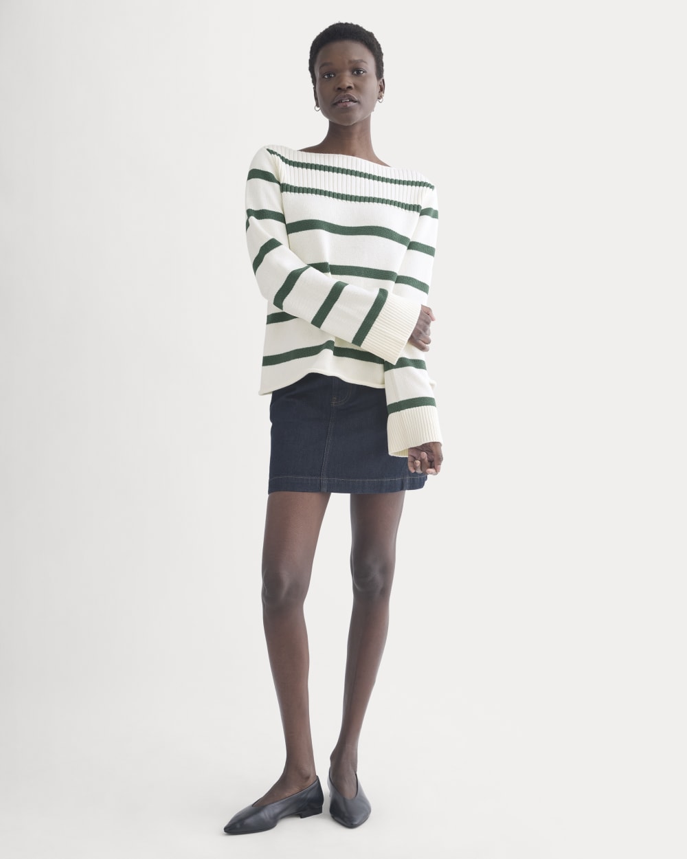 womens-striped-boatneck-sweater-cotton-hunter-green-bone