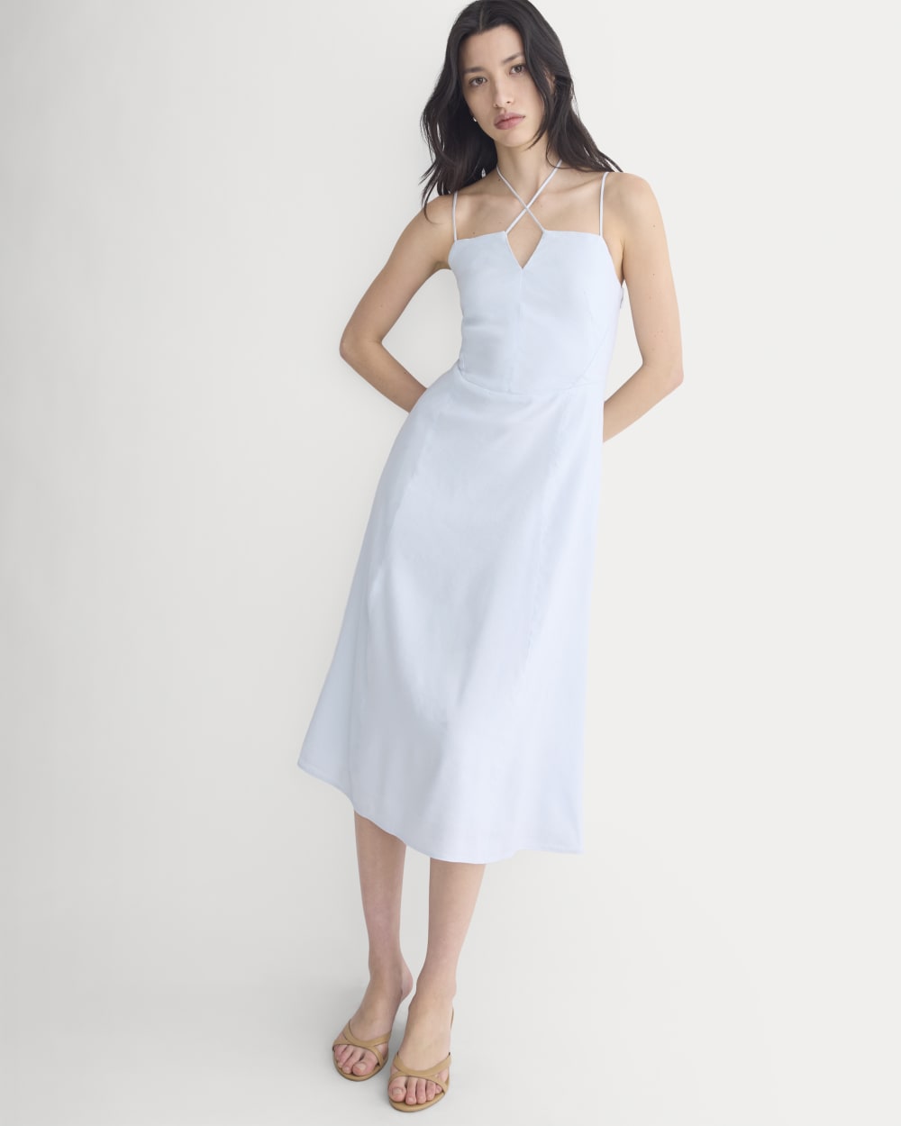 Everlane Tie-Neck Dress, Stretch Linen, Skywriting, Size 12 Everlane Tie-Neck Dress, Stretch Linen, Skywriting, Size 12