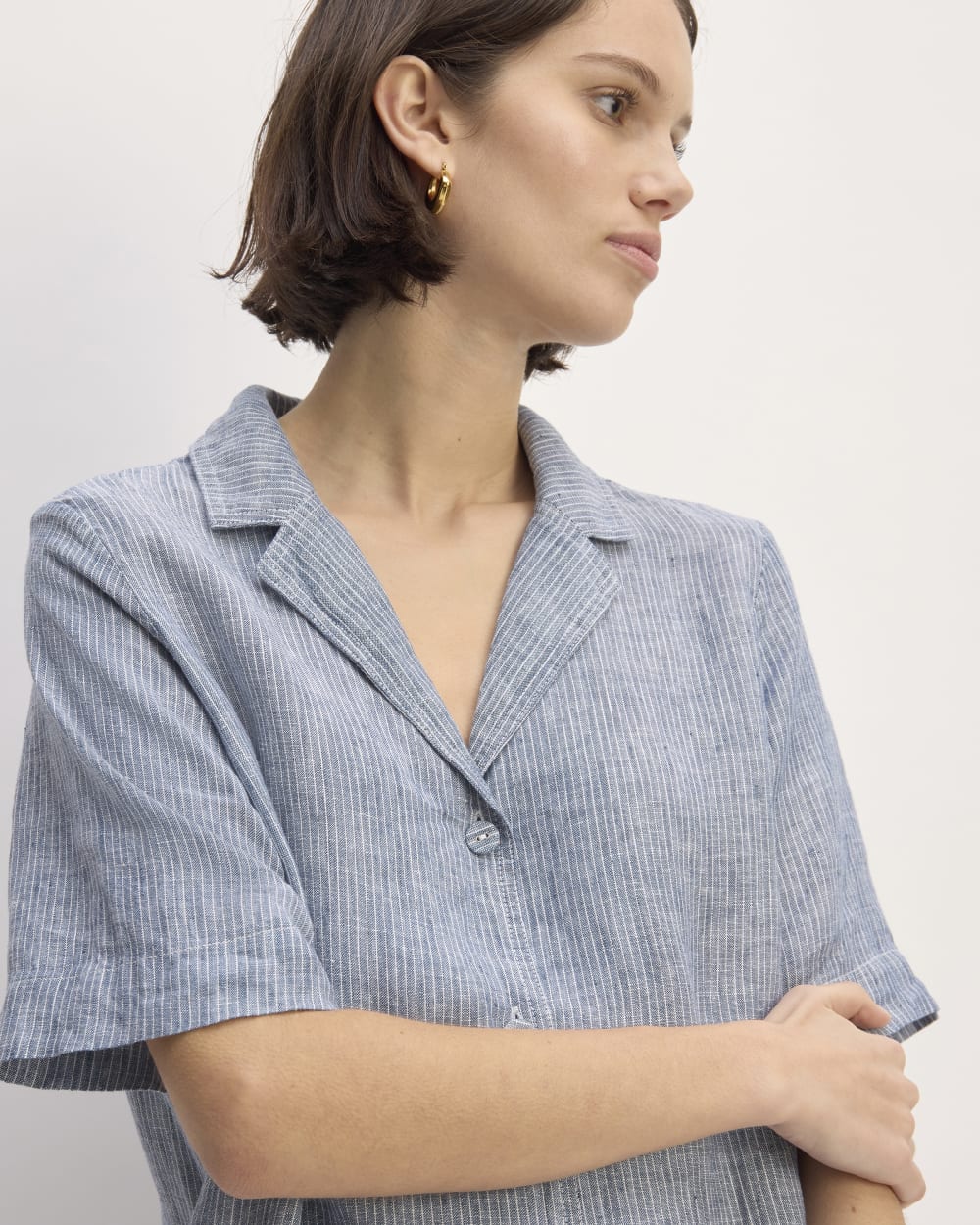 The Shirtdress in Linen | White / Blue Everlane The Shirtdress in Linen | White / Blue Everlane