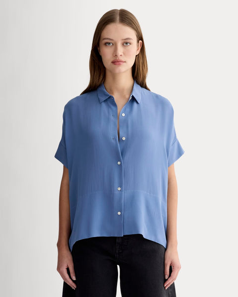 ENFOLD シャツ　WASHABLE CENTER-CREASE SHIRT The Boxy Shirt in Washable Silk | French Blue – Everlane