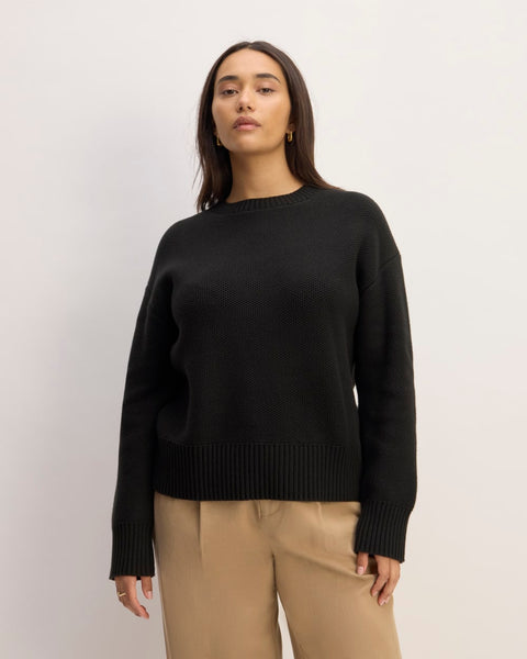 The Cotton Honeycomb Square Crew | Black – Everlane