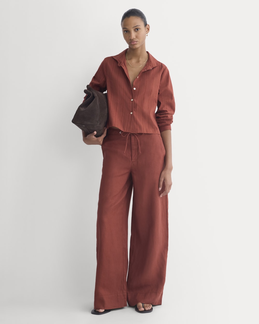 womens-wide-leg-drawstring-pant-in-linen-henna-red | primary