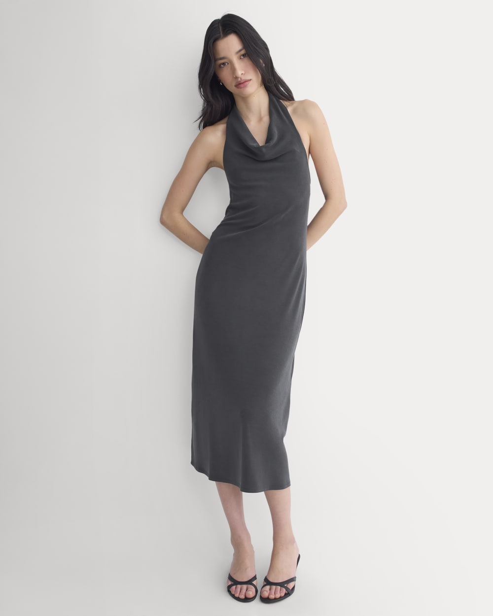 womens-cowlneck-halter-dress-butterknit-black | primary