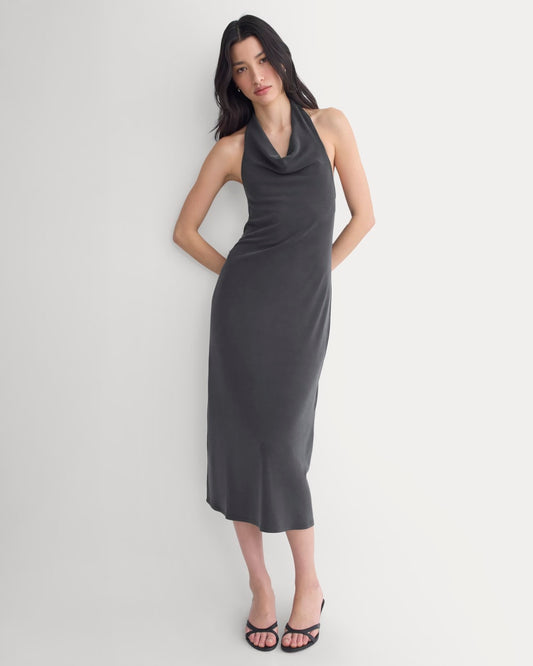 womens-cowlneck-halter-dress-butterknit-black | primary