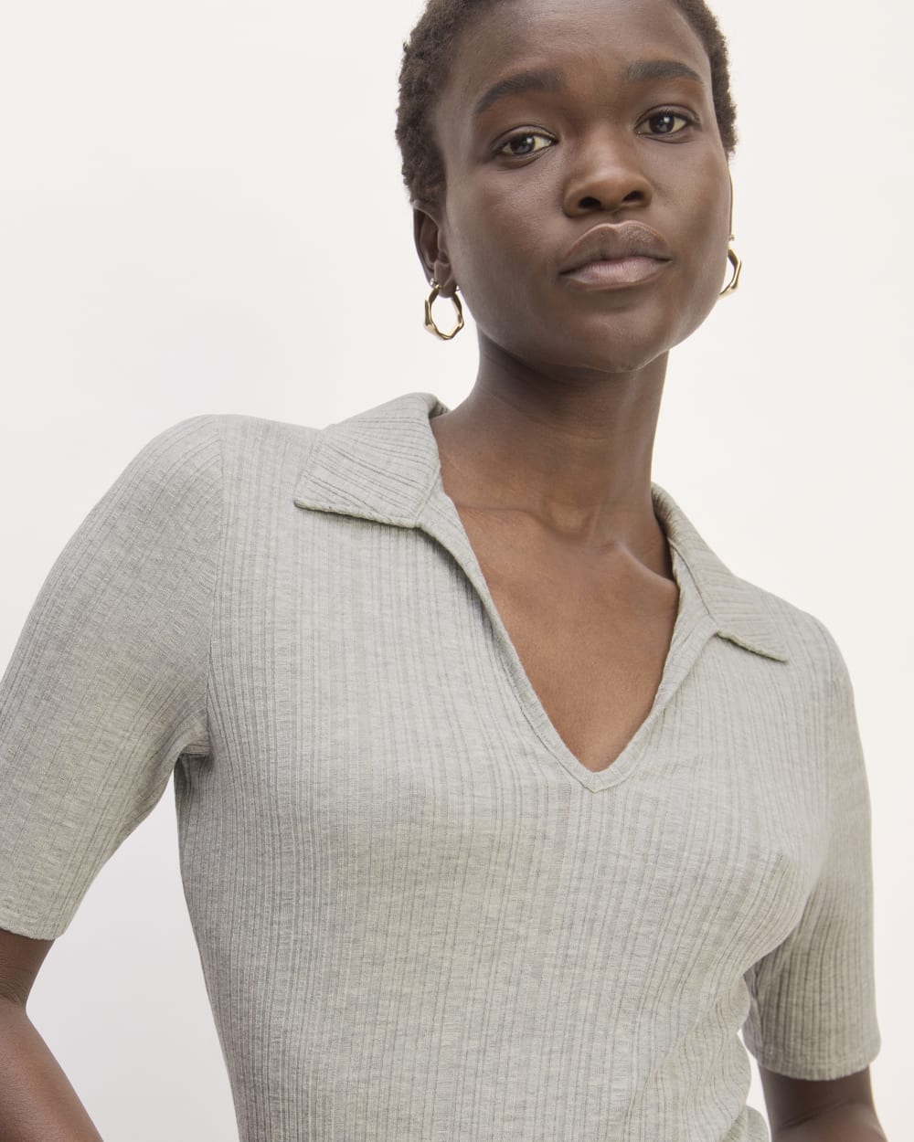 The Rib Soft Knit Open Collar Polo | Heathered Grey – Everlane
